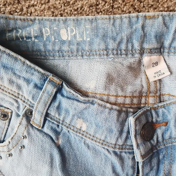Free People | Distressed & Bedazzeled Light Blue Jeans - Picture 5 of 14
